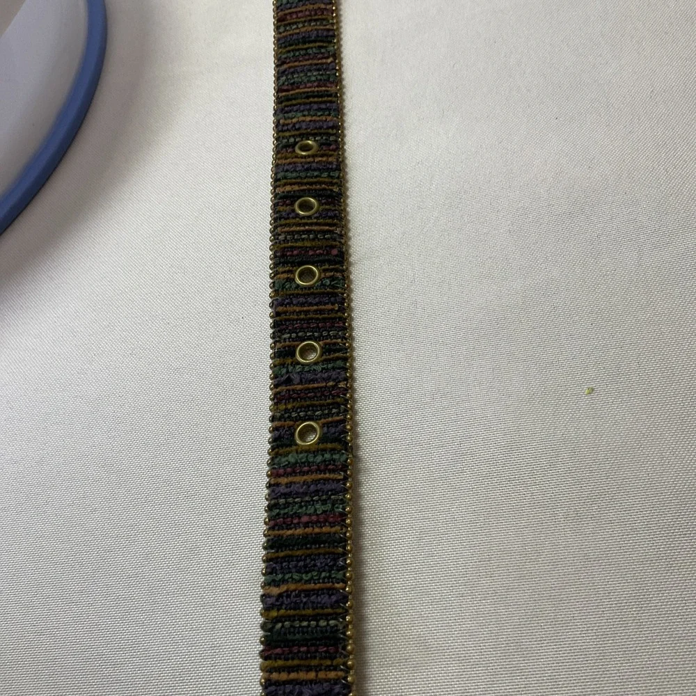 Tapestry Striped Multi Color Women's Beaded Belt‎ Size L Gold-Tone Buckle Boho